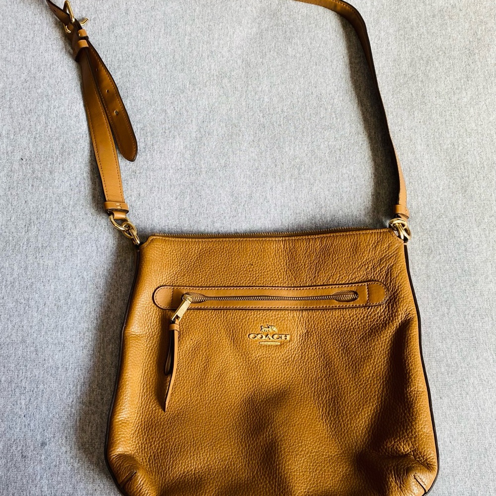 COACH MAE FILE TAN PEBBLED LEATHER CROSSBODY BAG PURSE #  F34823